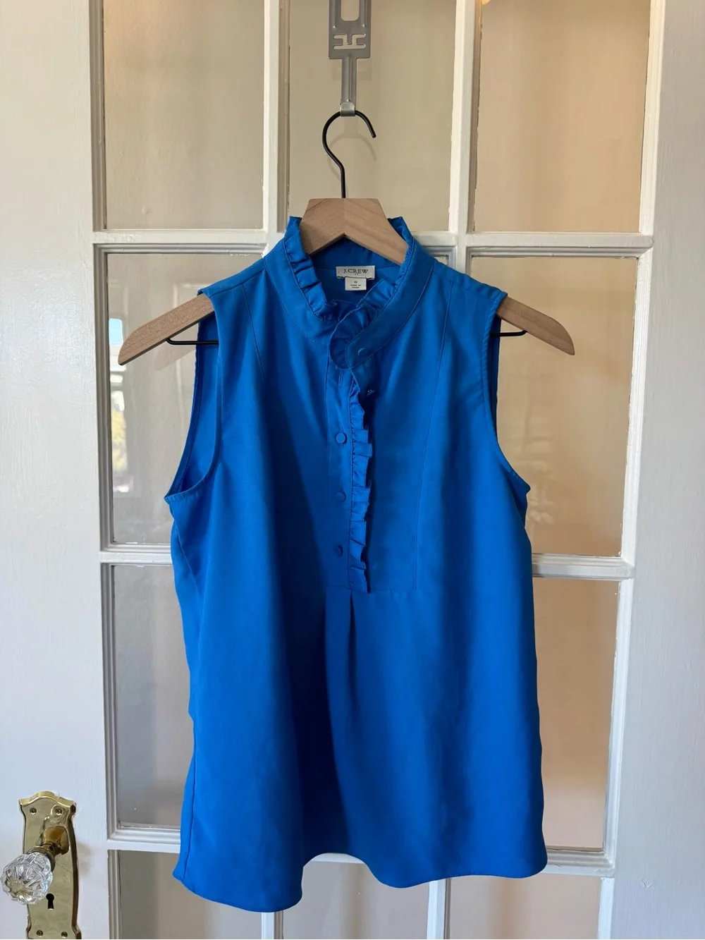 J. Crew Bright Blue Ruffle-Neck Sleeveless Blouse